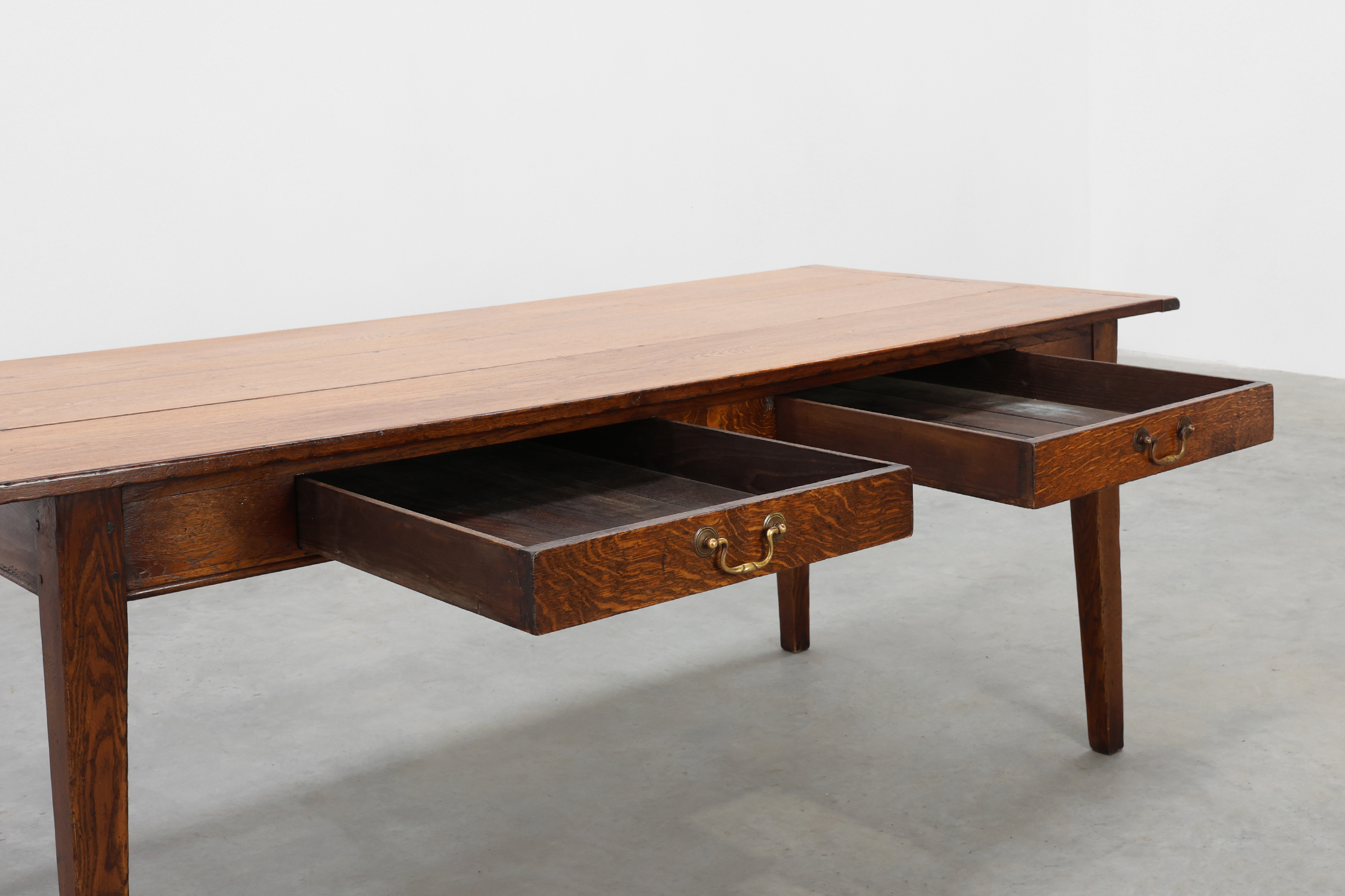 French Provincial Oak 19th century Farmhouse table with drawers, France thumbnail